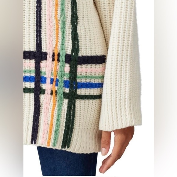Tory Burch Sport Merino Wool Hand Embroidered Striped Turtleneck Sweater ✨ XS - Picture 4 of 7